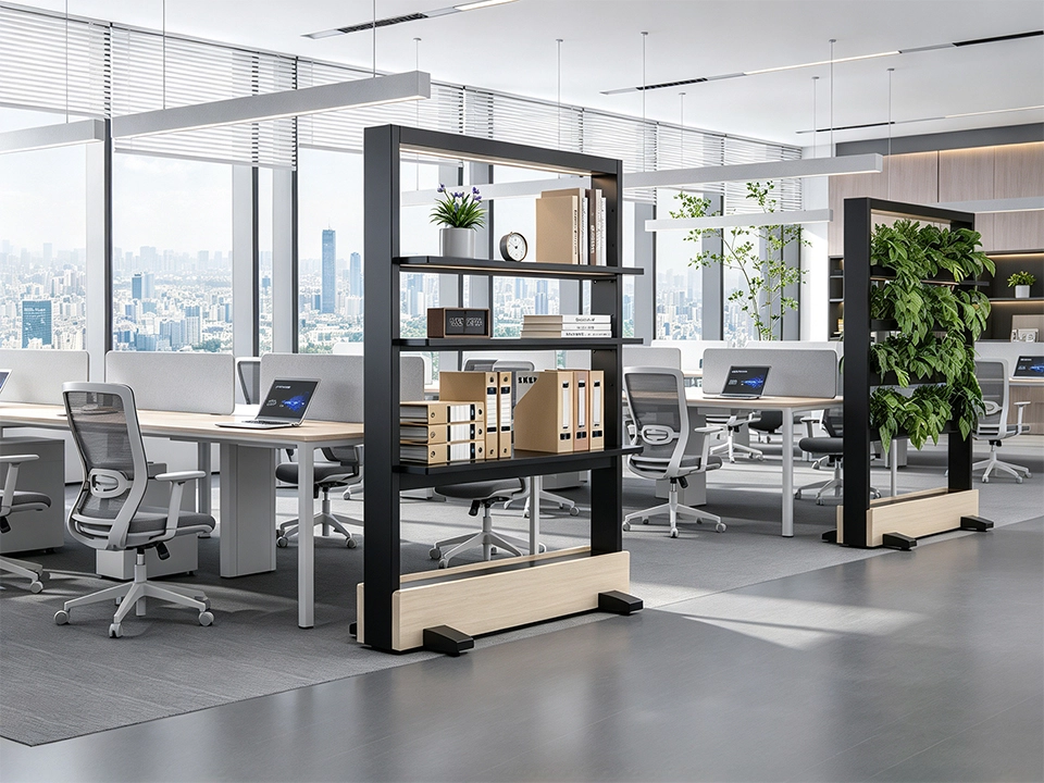 Mobile modular plant stand, storage rack, whiteboard, acoustic partition