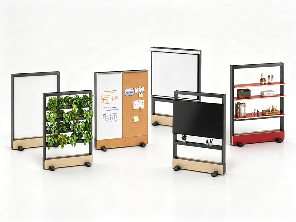 Mobile modular plant stand, storage rack, whiteboard, acoustic partition