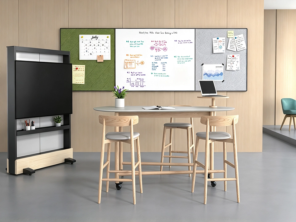 Mobile modular plant stand, storage rack, whiteboard, acoustic partition