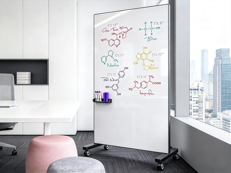 Mobile White Writing Board with 4 Castors