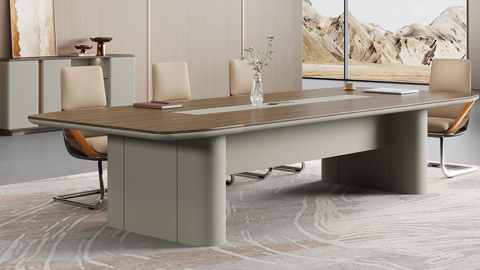 Modern Conference Table with Wood Veneer Painted Finish